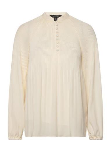 Pleated Georgette Blouse Tops Blouses Long-sleeved Cream Lauren Ralph ...