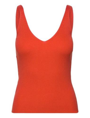 V-Neck Knitted Top Tops T-shirts & Tops Sleeveless Red Mango