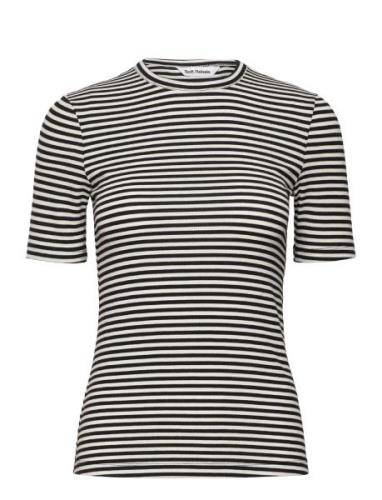 Srfenja Stripe Ss Top Tops T-shirts & Tops Short-sleeved Black Soft Re...