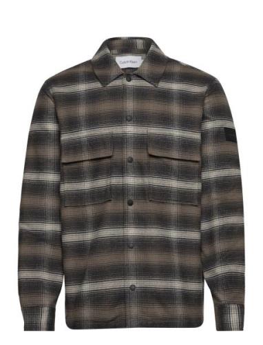 Calvin Klein Flannel Overcheck Overshirt Khaki Green