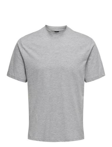 ONLY & SONS Onsotis Reg Mock Neck Tee Vd Grå