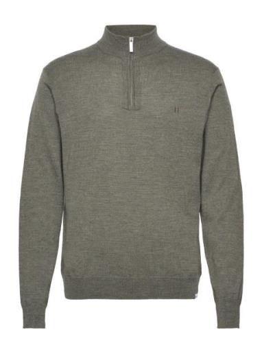 Greyson Half-Zip Merino Knit Tops Knitwear Half Zip Jumpers Khaki Gree...