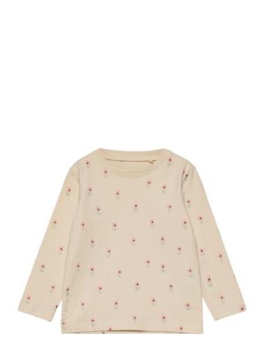 Top Aop Flowers Tops T-shirts Long-sleeved T-shirts Beige Lindex