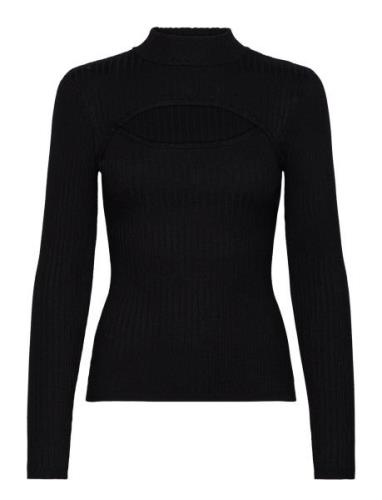 Ls Rib Cutout Clarita Swtr Tops Knitwear Jumpers Black GUESS Jeans