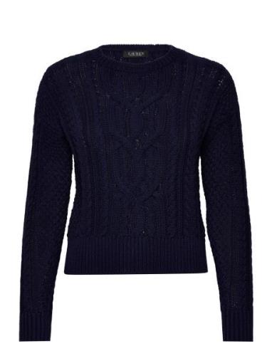 Cable-Knit Cotton Crewneck Sweater Tops Knitwear Jumpers Navy Lauren R...