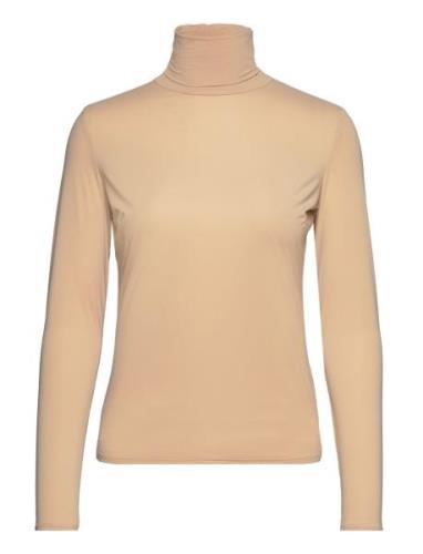 Melanie High Neck Blouse Tops T-shirts & Tops Long-sleeved Beige Notes...