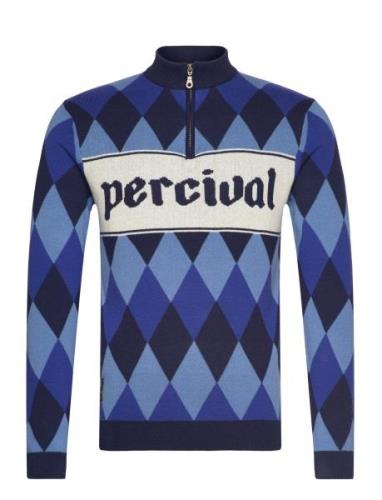 Percival Harlequinn Zip Pullover Blå