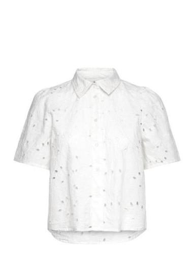 Slkiara Shirt Ss Tops Blouses Short-sleeved White Soaked In Luxury
