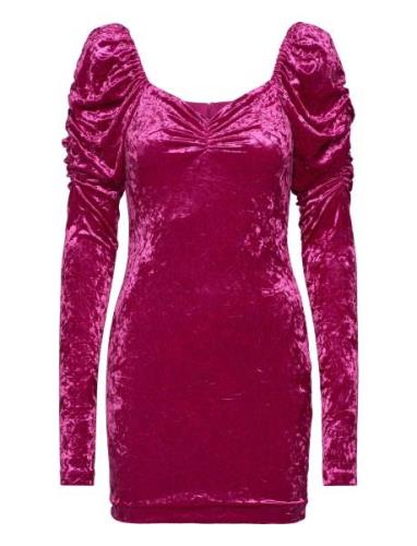 ROTATE Birger Christensen Velvet Puff Mini Dress Rosa