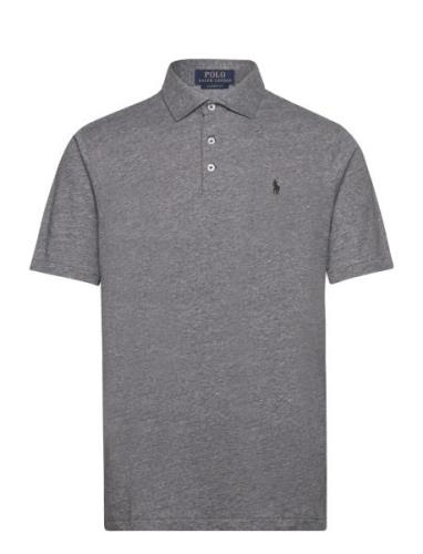 Classic Fit Cotton-Linen Mesh Polo Shirt Tops Polos Short-sleeved Grey...