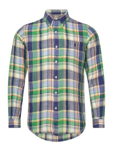 Custom Fit Plaid Linen Shirt Tops Shirts Casual Green Polo Ralph Laure...