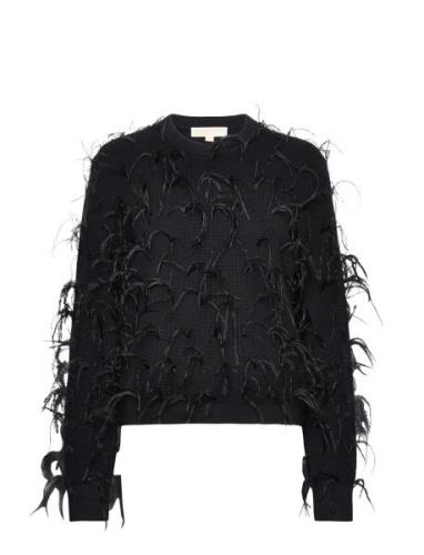 Feather Crop Shaker Swtr Tops Knitwear Jumpers Black Michael Kors