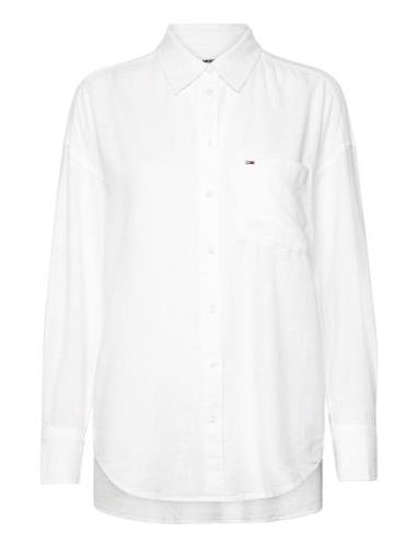 Tjw Sp Ovr Linen Shirt Tops Shirts Long-sleeved White Tommy Jeans