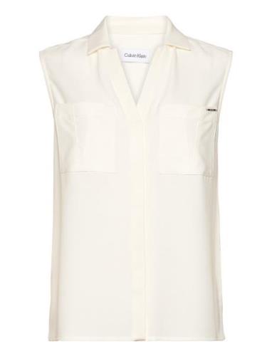 Pocket Blouse Sleeveless Tops Blouses Sleeveless Cream Calvin Klein