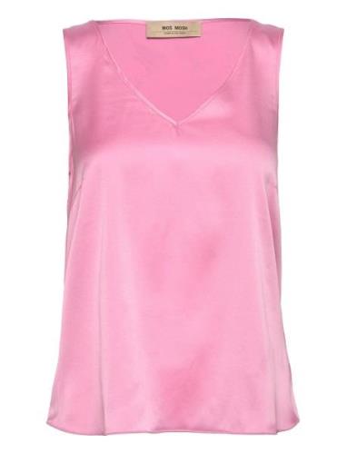 Mmastrid V-Neck Silk Tank Top Tops Blouses Sleeveless Pink MOS MOSH