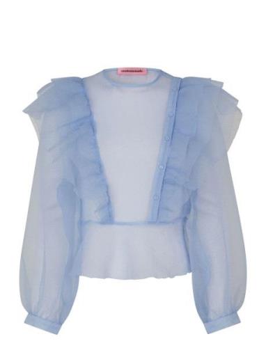 Delphina Tops Blouses Long-sleeved Blue Custommade