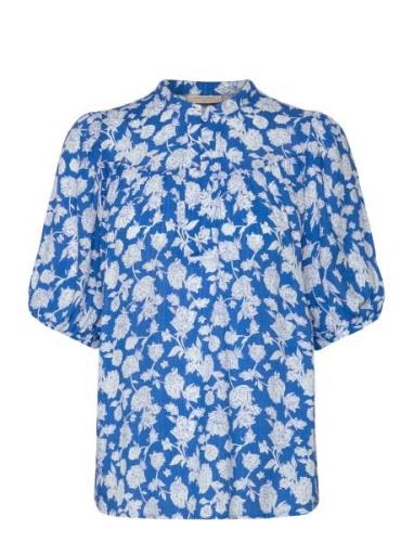 Fqebello-Blouse Tops Blouses Short-sleeved Blue FREE/QUENT