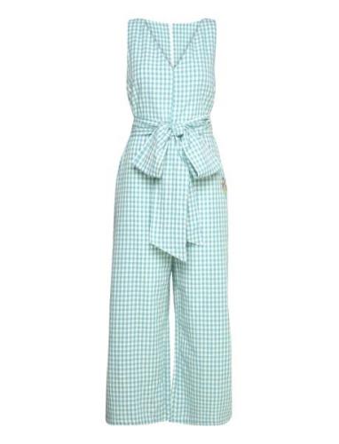 Vichy V-Neck Sleeveless Overall Bottoms Jumpsuits Blue Bobo Choses