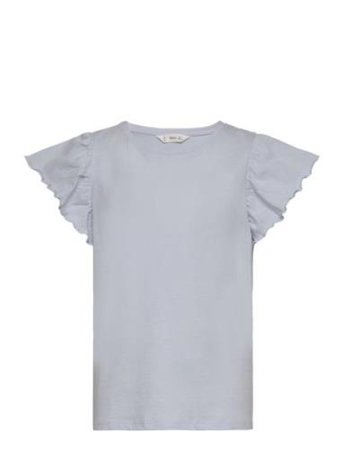 Short-Sleeved Ruffle T-Shirt Tops T-shirts Short-sleeved Blue Mango