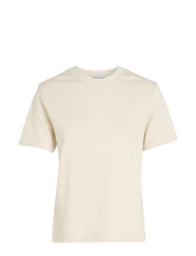 Chenille Ck Relaxed Tee Tops T-shirts & Tops Short-sleeved Beige Calvi...