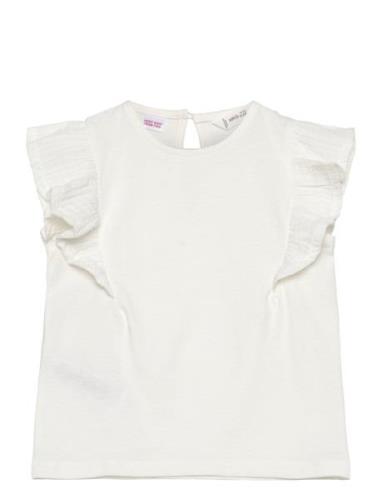 Short-Sleeved Ruffle T-Shirt Tops T-shirts Sleeveless White Mango