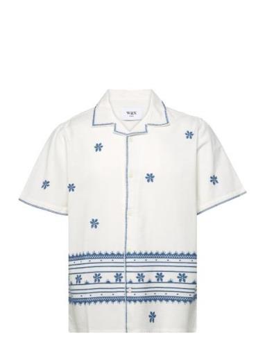 Wax London Didcot Ss Shirt Daisy Embroidery Ecru/Blue Vit