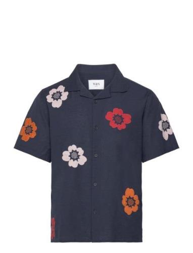 Didcot Ss Shirt Applique Floral Navy Designers Shirts Short-sleeved Na...