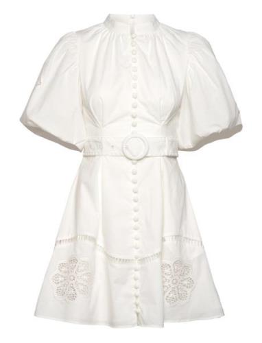 Allie Pouf Sleeve Embroidered Mini Dress Designers Short Dress White M...