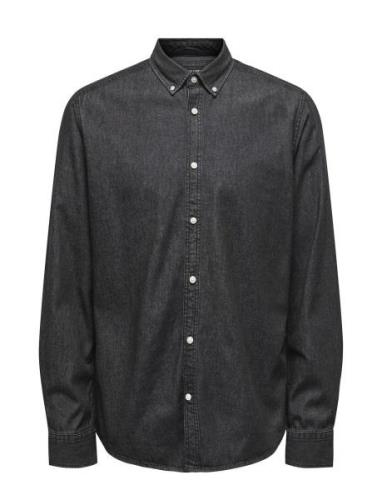 Onsday Reg Btn Down Chambray Ls Shirt Tops Shirts Casual Black ONLY & ...