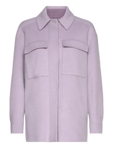 Double Faced Wool Shacket Tops Overshirts Purple Calvin Klein