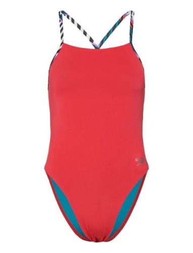 Womens Solid Lattice Tie-Back Sport Swimsuits Red Speedo