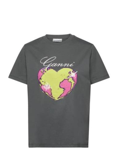 Basic Cotton Jersey Designers T-shirts & Tops Short-sleeved Grey Ganni