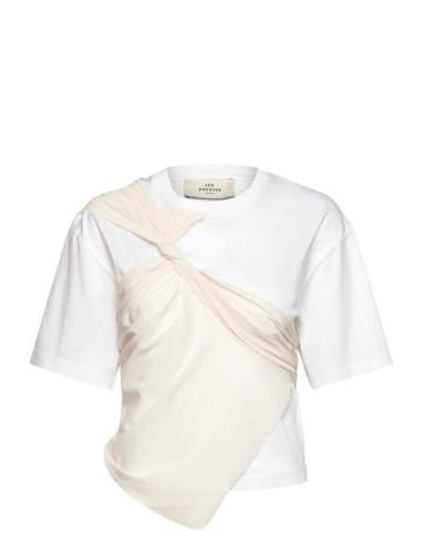 Draped Mesh Top Designers T-shirts & Tops Short-sleeved White Les Coyo...