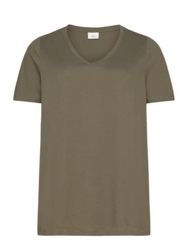 ONLY Carmakoma Carbonnie Life S/S V-Neck A-Shape Tee Grön