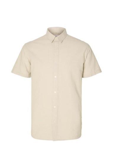 Slhreg-Sun Shirt Ss Noos Tops Shirts Short-sleeved Cream Selected Homm...