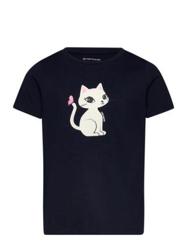 Printed T-Shirt Tops T-shirts Short-sleeved Navy Tom Tailor