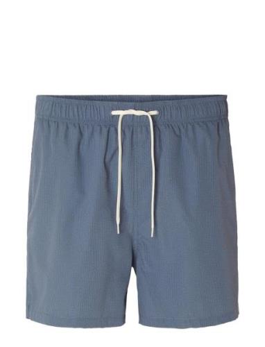 Slhcooper Seersucker Swimshorts Bottoms Shorts Casual Blue Selected Ho...