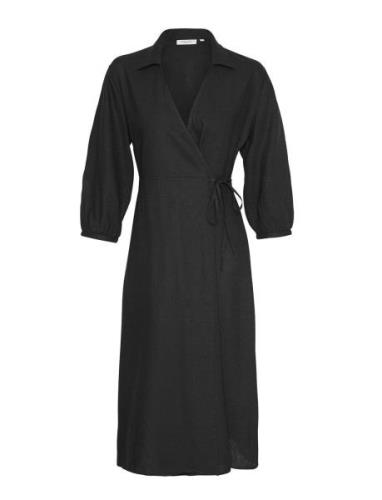 Mschjovene Ginia 3/4 Wrap Dress Knälång Klänning Black MSCH Copenhagen