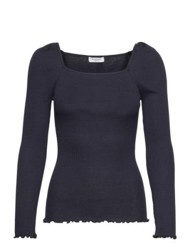 Silk T-Shirt Tops T-shirts & Tops Long-sleeved Navy Rosemunde