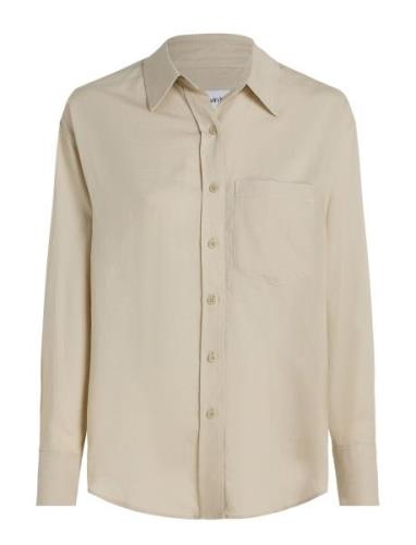 Linen Blend Relaxed Shirt Tops Shirts Long-sleeved Beige Calvin Klein