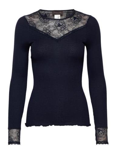 Rosemunde Silk T-Shirt Regular Ls W/Lace Blå