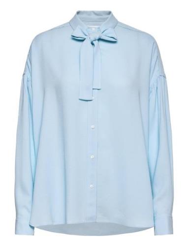 P212-2060Crp / Ls Satin Crepe Shirt W Tie Tops Blouses Long-sleeved Bl...