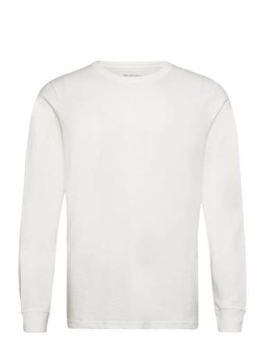 Slhgreg Slub Ls O-Neck Tee Tops T-shirts Long-sleeved White Selected H...