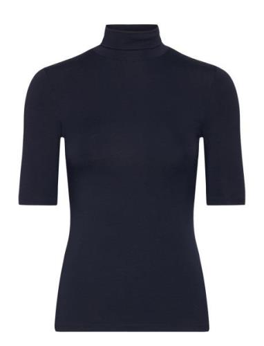 Strtch Rayon Jersey-Elbow Sleeve To Tops Knitwear Turtleneck Navy Laur...