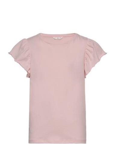 Short-Sleeved Ruffle T-Shirt Tops T-shirts Short-sleeved Pink Mango