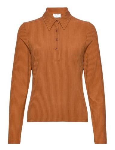 Filippa K Shiny Rib Button Polo Orange