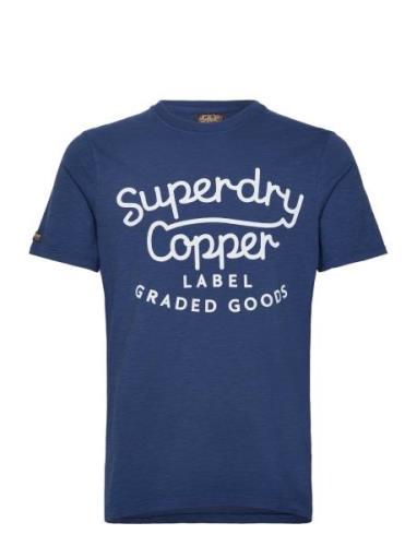 Copper Label Script Tee Tops T-shirts Short-sleeved Blue Superdry