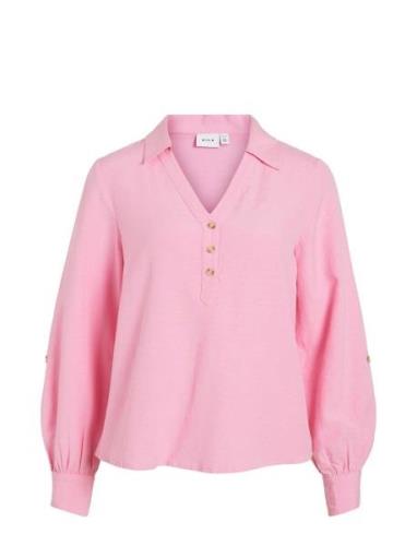 Viprisilla V-Neck L/S Shirt Tops Shirts Long-sleeved Pink Vila