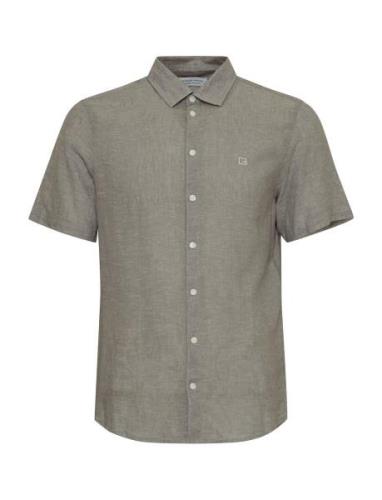 Cfaksel Ss Linen Mix Shirt Tops Shirts Short-sleeved Khaki Green Casua...