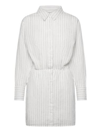 Linen Blend Shirt Dress Kort Klänning White Gina Tricot